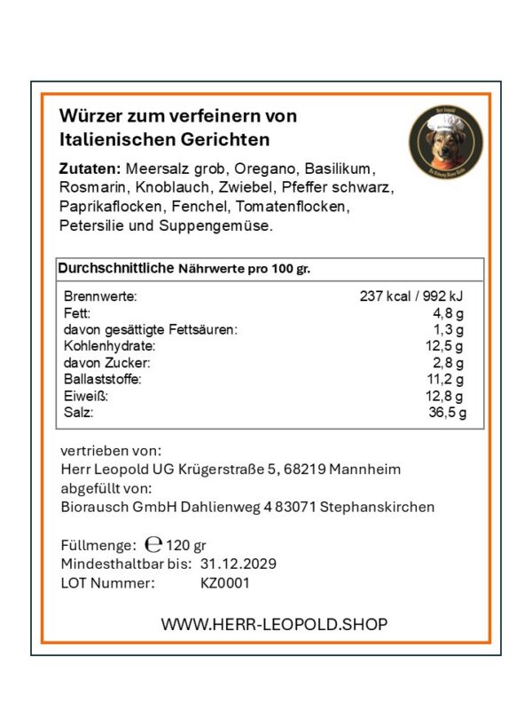herr-leopold-italien-etikett-zutaten Gewürzmischung Italien