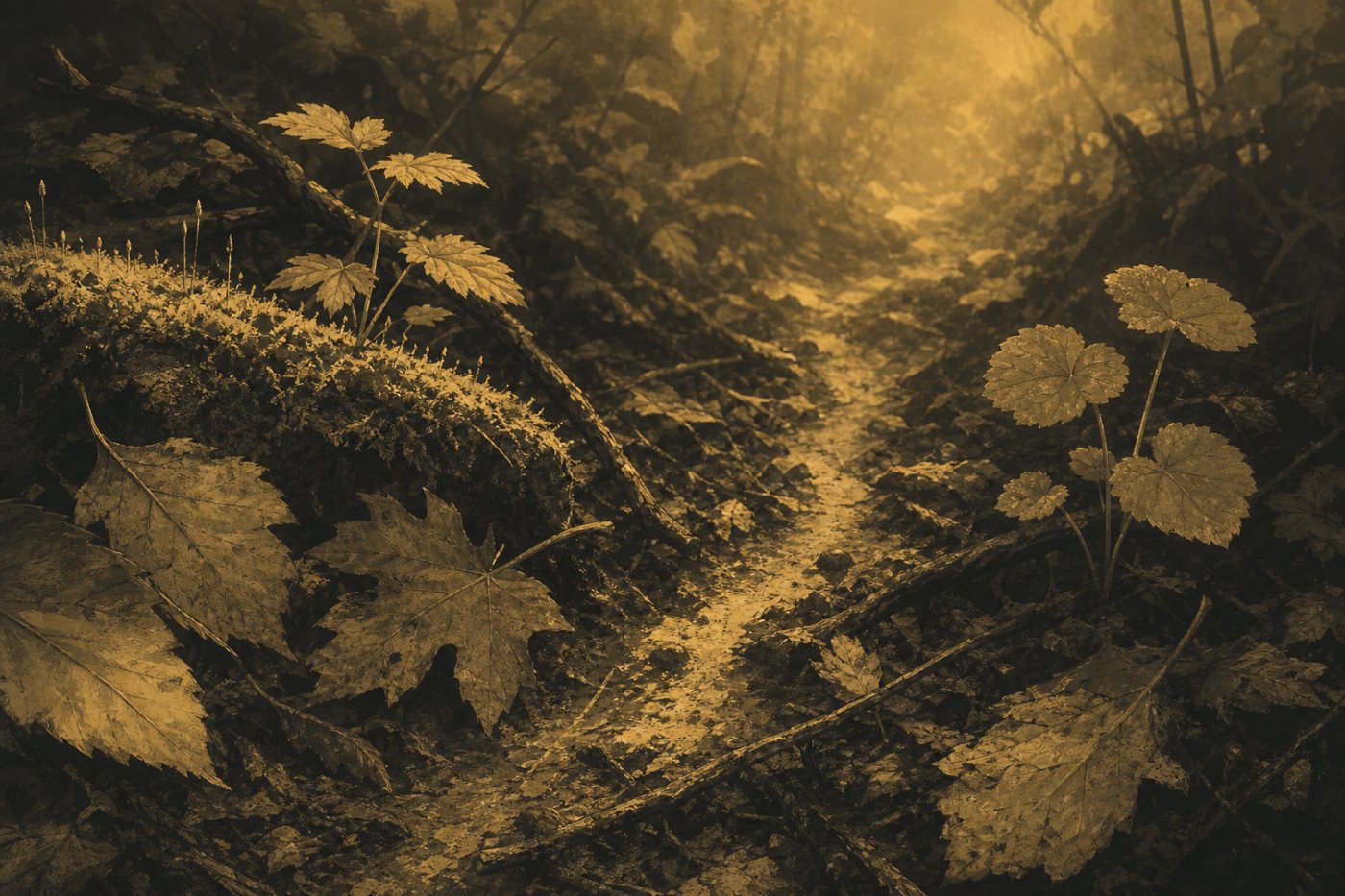 Waldboden im Morgennebel